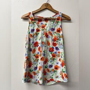 Joie White Tank Top with Orange & Blue Floral Print